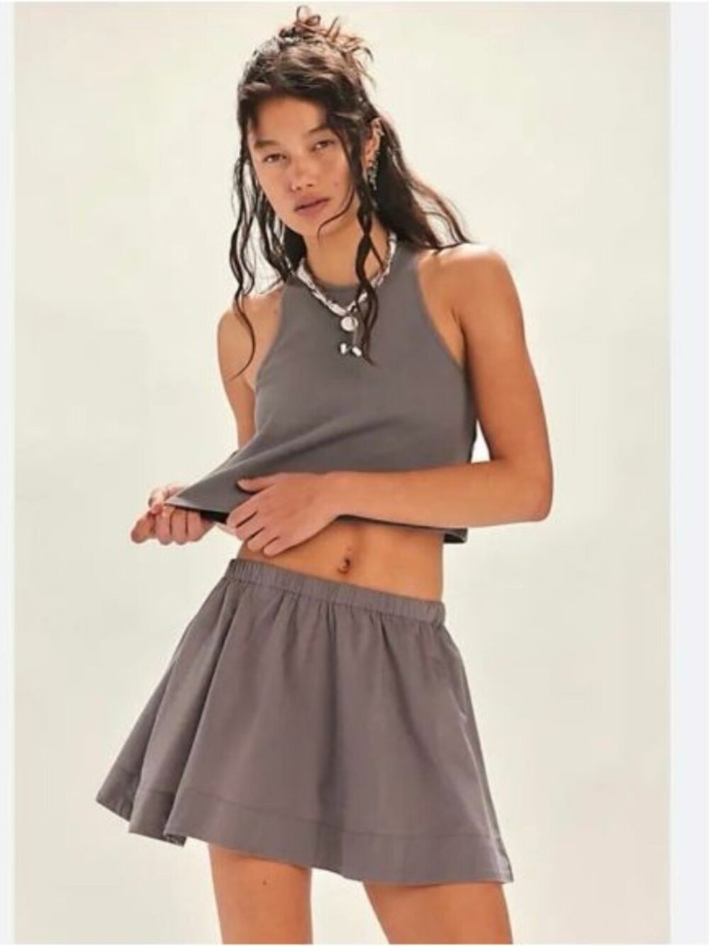 NWOT Free People Free-Est Milani Gray Cotton Mini Skirt Elastic Waist Small